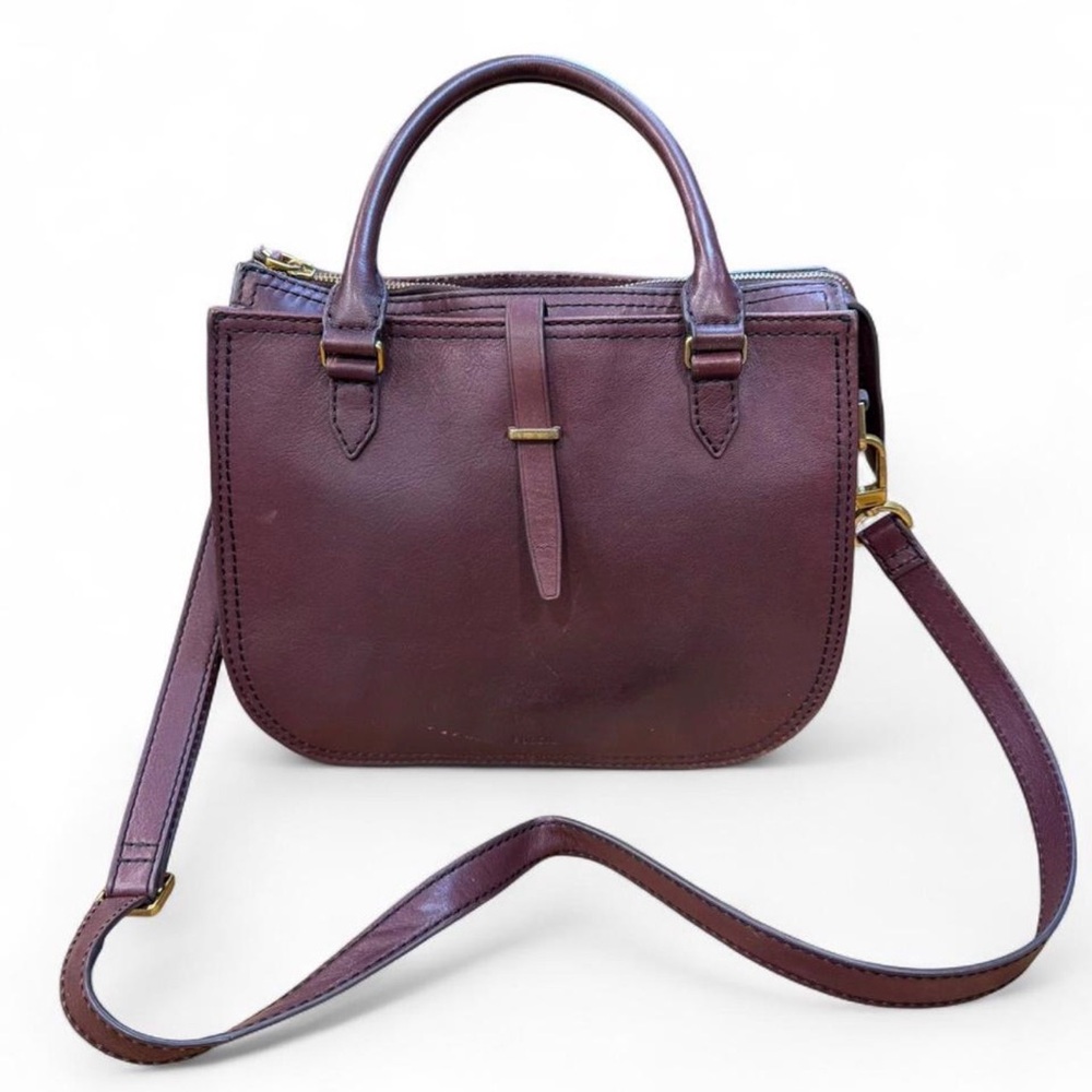 FOSSIL Women's Leather Satchel Handbag in Plum Burgundy 10”X12”